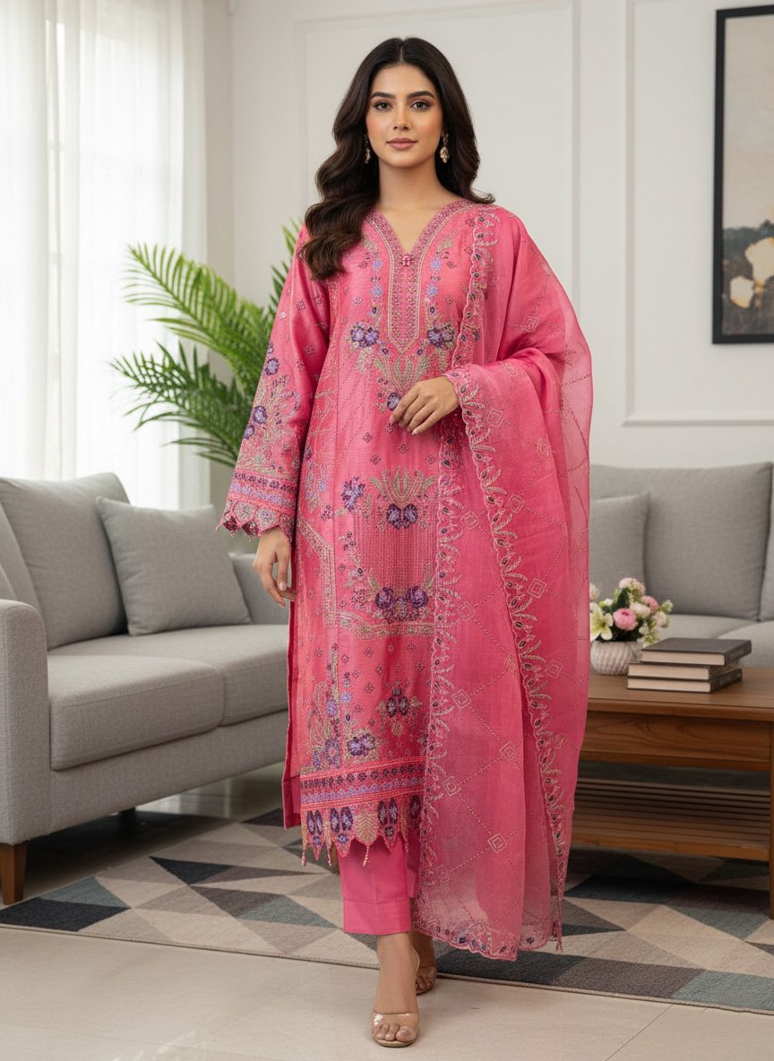 Premium Embroidered Jimmy Chu Georgette 4-Piece Set-AR-555-MST