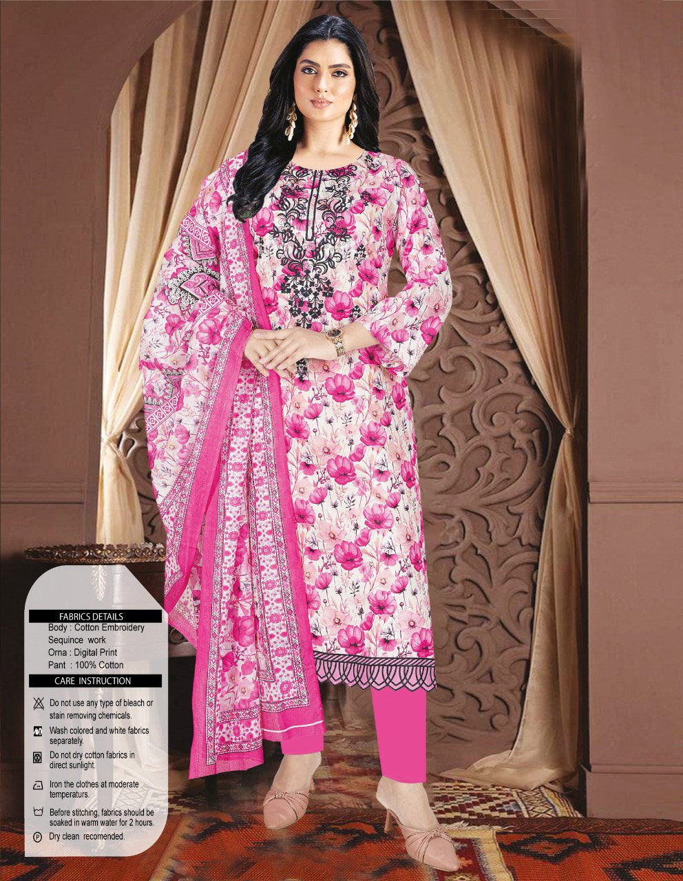 Multi Color Embroidery Design Cotton Three Piece-CD-611