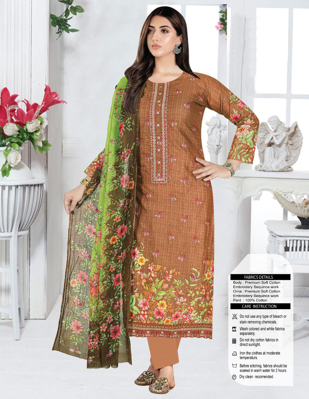 Multi Color Embroidery Design Cotton Three Piece-CD-806