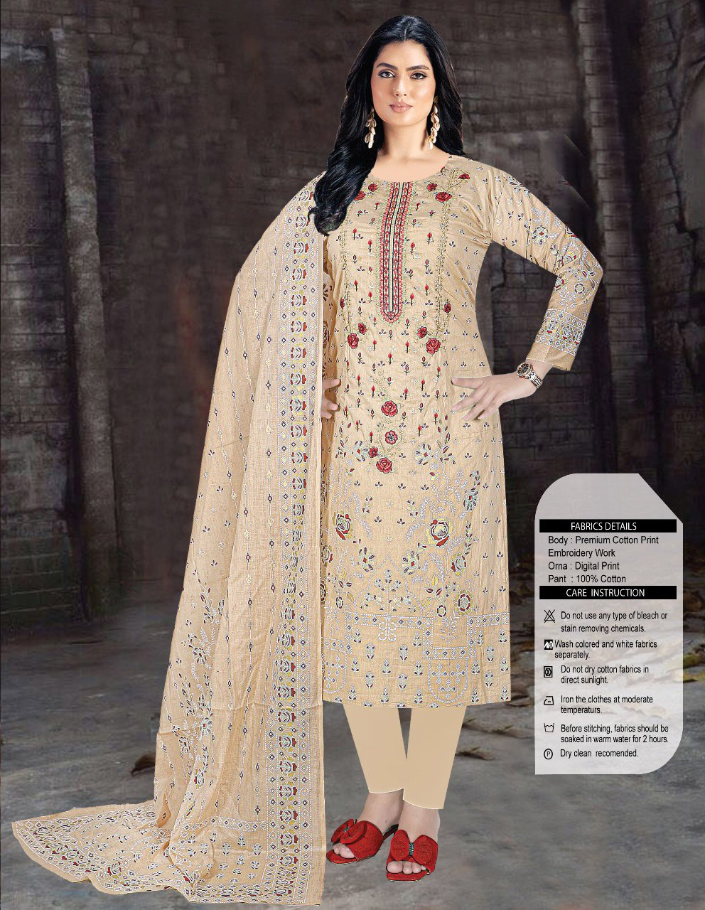 Multi Color Embroidery Design Cotton Three Piece-CD-10780