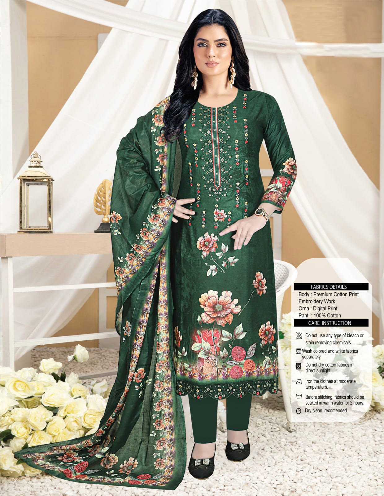 Multi Color Embroidery Design Cotton Three Piece-CD-10782