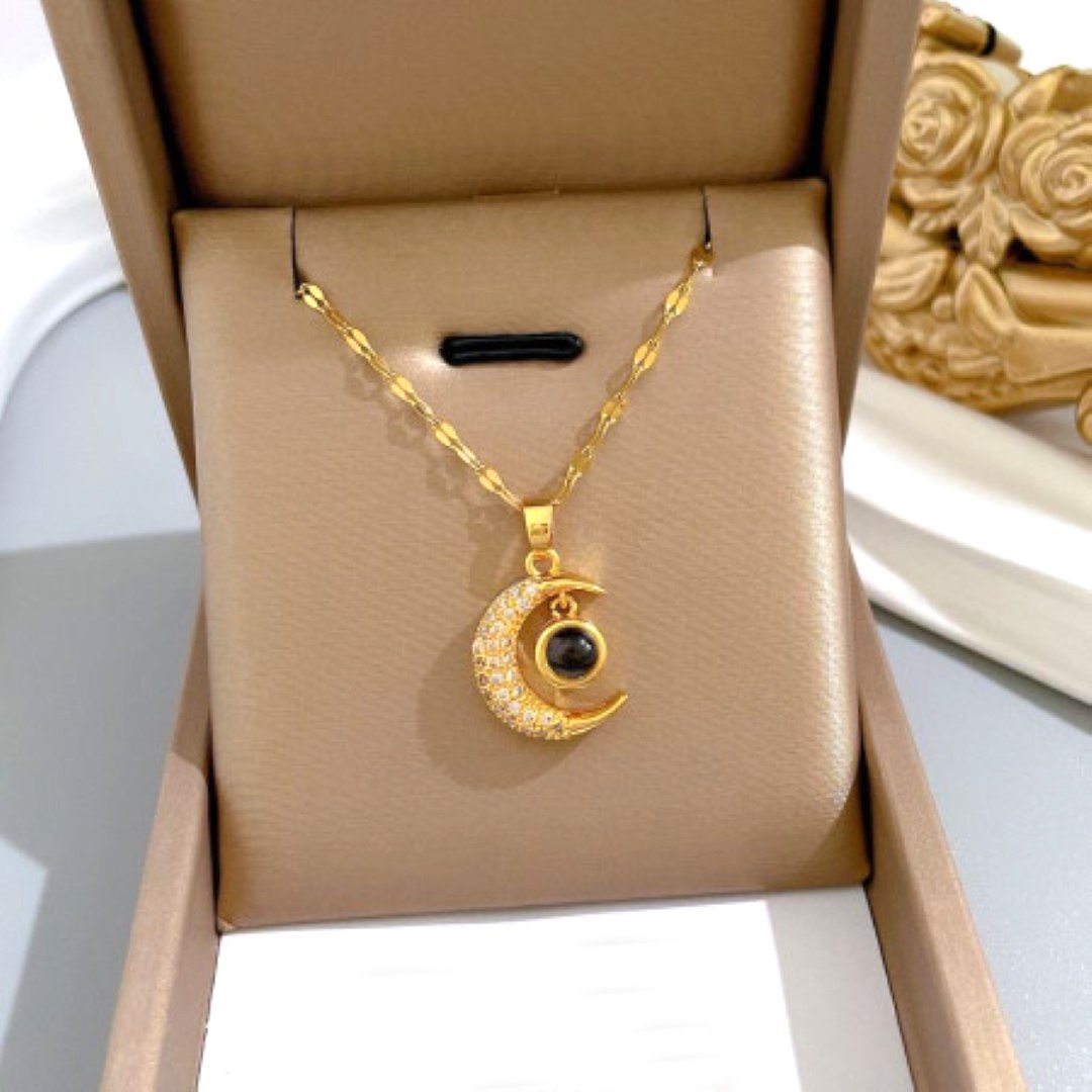Moonstone Crescent  Gold Plated Necklace-NC-10411