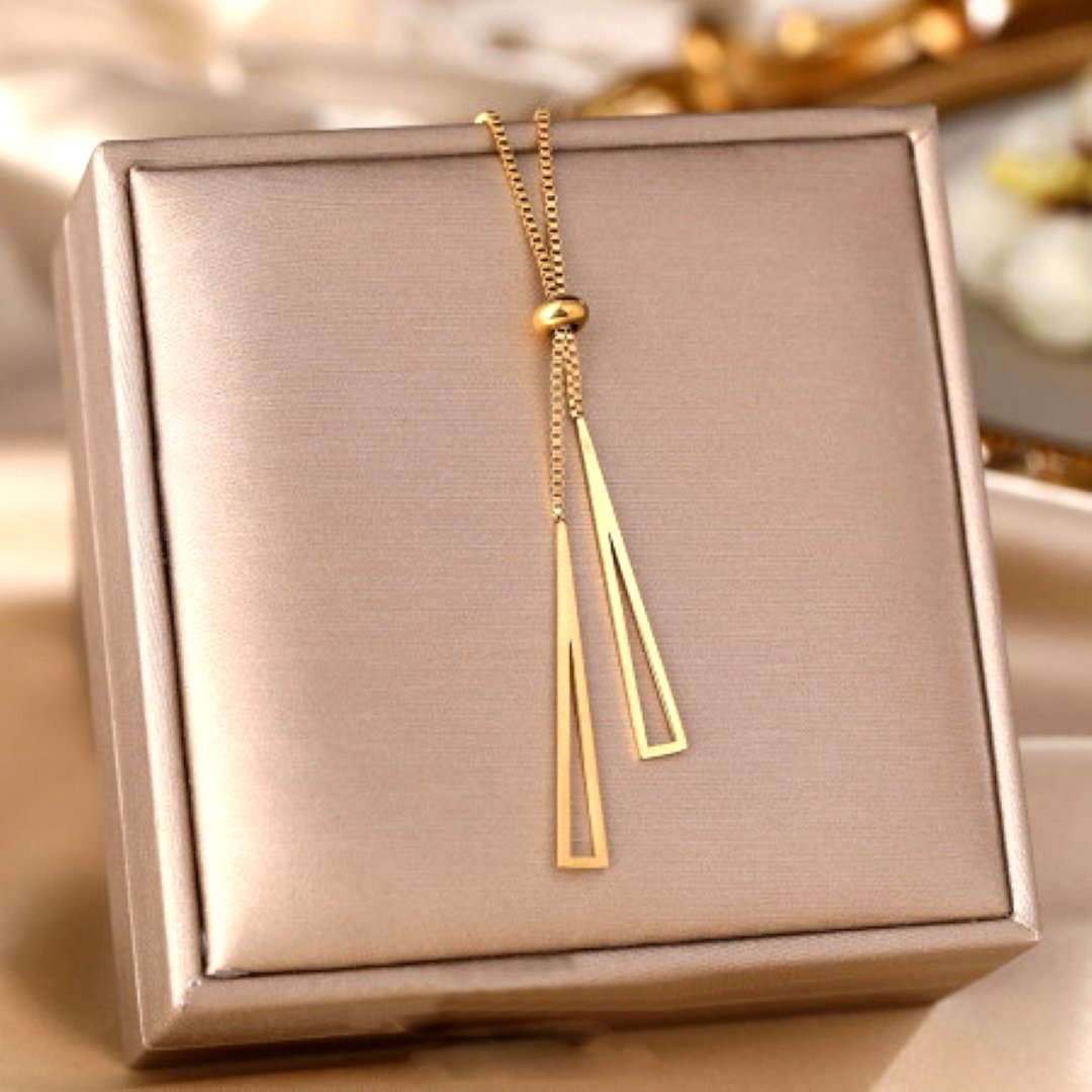 Geometric Tassel Pendant Gold Plated Necklace-NC-10413