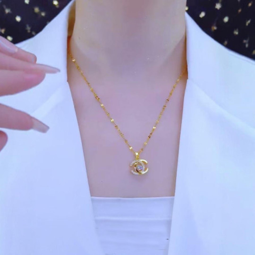 Crescent Pendant 18k Gold Plated Necklace-NC-10409